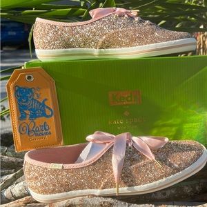 Kate Spade Rose Gold Glitter Keds -BNIB